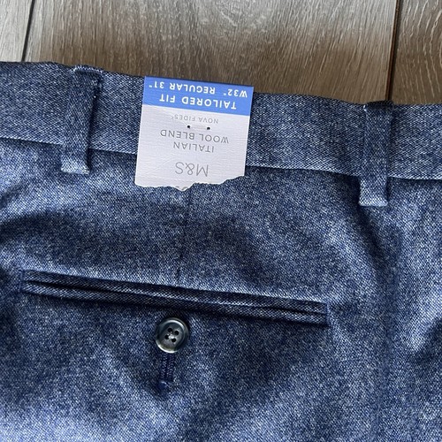 Marks and spencer M&S Mens Tailored Fit Wool Rich Tweed FLANNEL Trousers blue - Picture 3 of 10