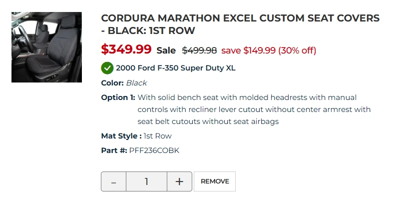 Covercraft 1999-2007 Ford F250 F350 Cordura Custom Fit Front Bench Seat Cover - Image 3 of 4