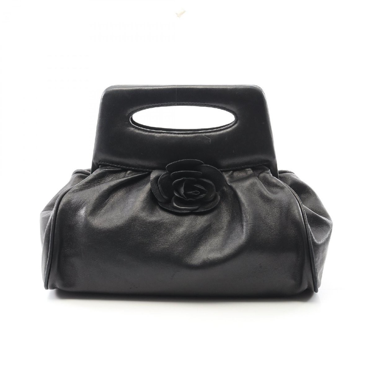 Chanel Camellia Lambskin Leather Handbag Black 395176