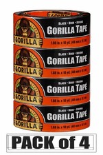 Gorilla Heavy Duty Tape Black 1.88in x 10yd Strong Adhesive Pack of 4