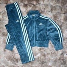Adidas Soft Velour Tracksuit Jacket  Pants 2 Piece Set Green Girls Size 5 NWT