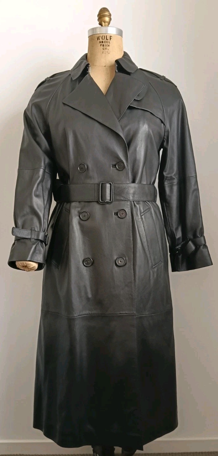 Massimo Dutti | Women's Black Leather Trench Coat With Belt | NWOT |