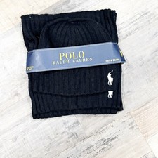Polo by Ralph Lauren Black Knit Hat and Scarf Set