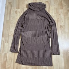Lulus Morning Coffee Brown Ribbed Long Sleeve Cowl Neck Dress Medium