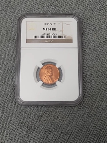 USA 1C~ One Cent  Lincoln Penny 1953-S~ *MS 67 RD~ NGC