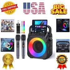 Karaoke Machine, Portable Bluetooth Speaker with 2 Wireless Microphones for A...