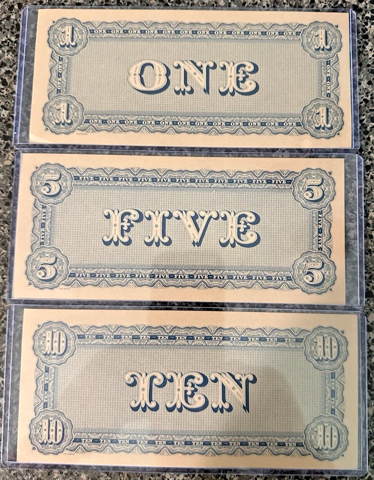 Lot of 3 Confederate States of America Bills $1, $5 & $10 - Image 2 of 2