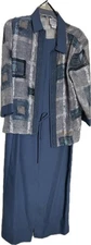 R&M Richards Women's Dress 2-Piece Maxi Jacket Blue White Size 10 Open Front