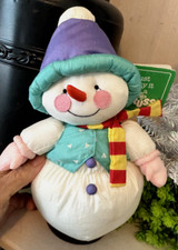 New Vtg 1980 RUSS BERRIE Xmas 9" LUV PET SNOWMAN Small PLUSH Toy Parachute Baby