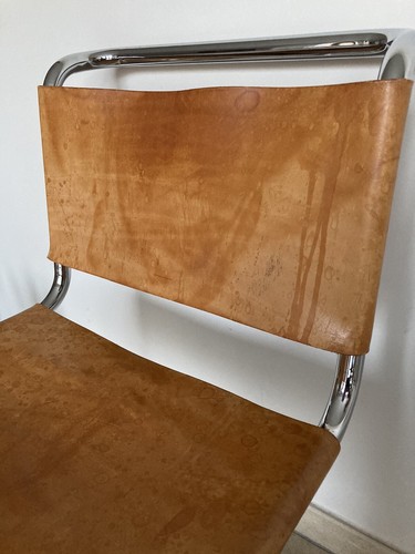 Knoll Spoleto Chair Ufficio Tecnico 1971 Freischwinger Bauhaus Leder Natur - Bild 7 von 9