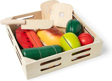 Cutting Food Play Food Set with Wooden Pieces, Knife, Cutting Board