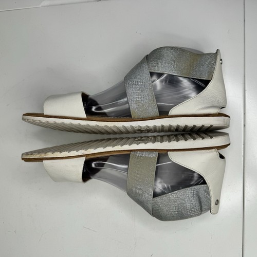 Sorel Ella Sandals White Leather Metallic Silver Gray Straps Size 9.5 Women’s - Picture 10 of 14