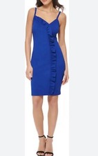 NWT Guess Women's Size 14 Blue Sleeveless Ponte Ruffled Sheath Dress