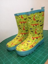 Kids Forest Animals Green Rubber Rain Boots Kids Size Large 8.25" insole/footbed