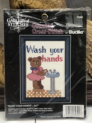 BUCILLA Counted Cross-Stitch ''Wash your hands'' 5''x7'' Gallery of Stitches 32394