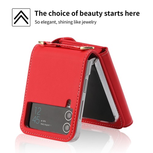 For Samsung Galaxy Z Flip 7 6 5 4 3 Leather Wallet Case Crossbody Strap Cover - Picture 56 of 84