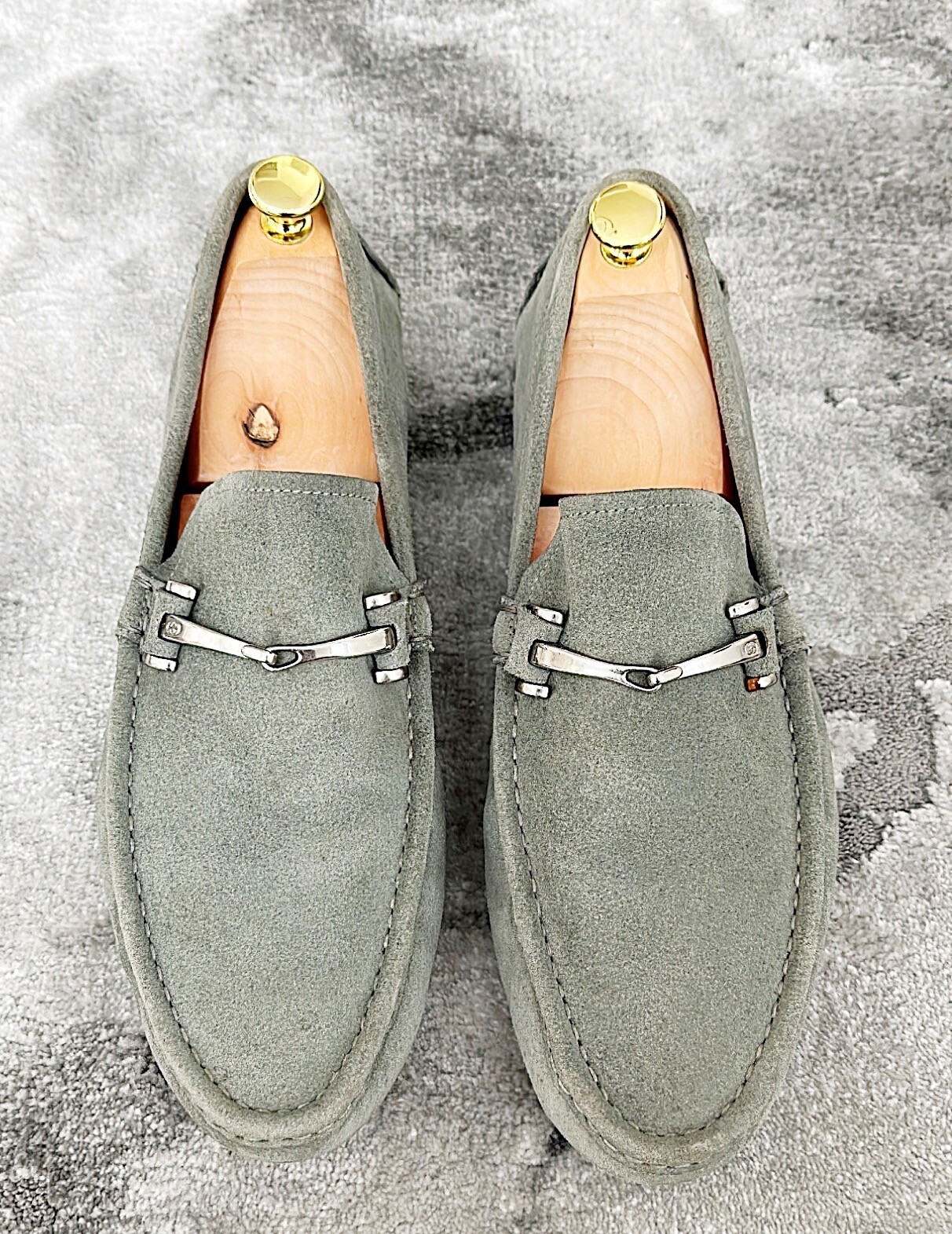 Authentic Gucci Horsebit Grey Nubuck Leather Mens Loa… Gem