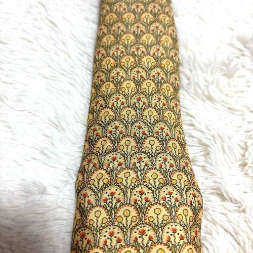 HERMES Floral Small Flower Pattern 100% Silk Tie Men Yellow Red Genuine USED - Picture 2 of 7