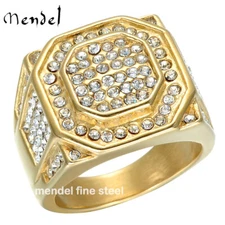 MENDEL Mens Gold Plated Hip Hop Engagement Wedding Ring For Men Size 7 8 9 10-15