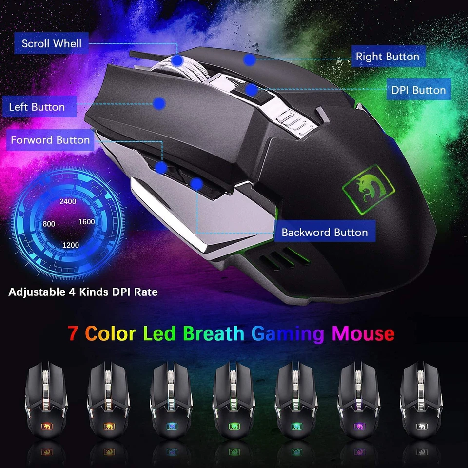 Kabellos Gaming Tastatur und Maus Mechanisches Gefühl 3000mAh für PC PS4 XBox DE - Bild 3 von 4