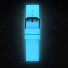 Luminous, Silicone Watch Smooth Strap, Dark Glowing, black Buckle 20 mm- - blue 