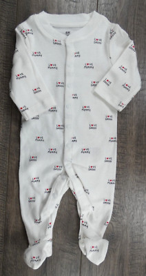 Baby Girl Boy Clothes Nwot H&M Preemie Love Mummy & Daddy Footed Outfit