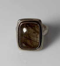Natural Sterling Silver Golden Rutilated Quartz Cabochon Ring Size 5.75 - 3928
