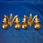 Pair antique double Arm Sconce Heavy Brass fixtures Rare Polychrome Finish 11i