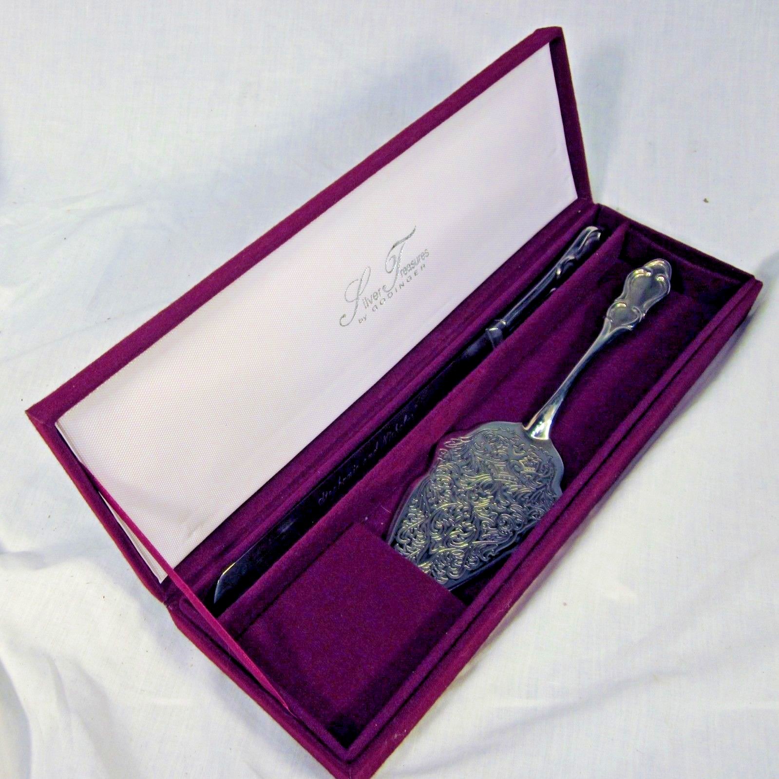 Silver Treasures by Godinger Gift Box Set Knife Cake Server Engraved
