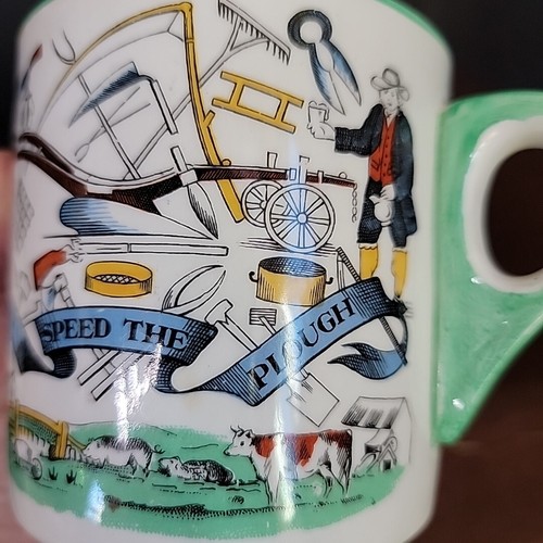 Vtg Large N. Staffordshire ENGLAND Mug & plate God Speed The Plow Farmer Wealth - Picture 6 of 21