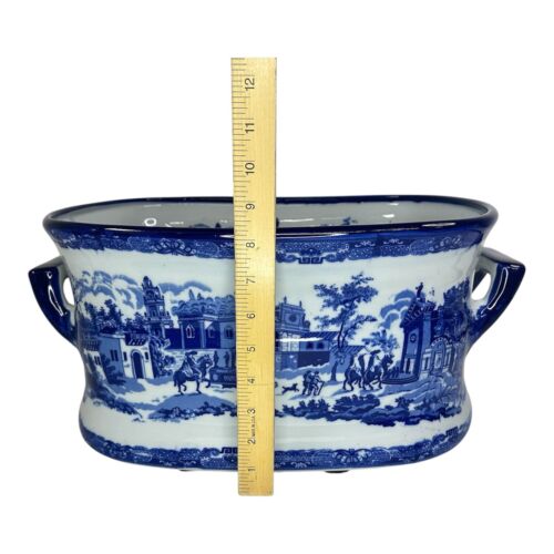 Großes chinesisches blaues Eisensteinbecken Chinoiserie Fußbad Pflanzgefäß - Bild 10 von 10