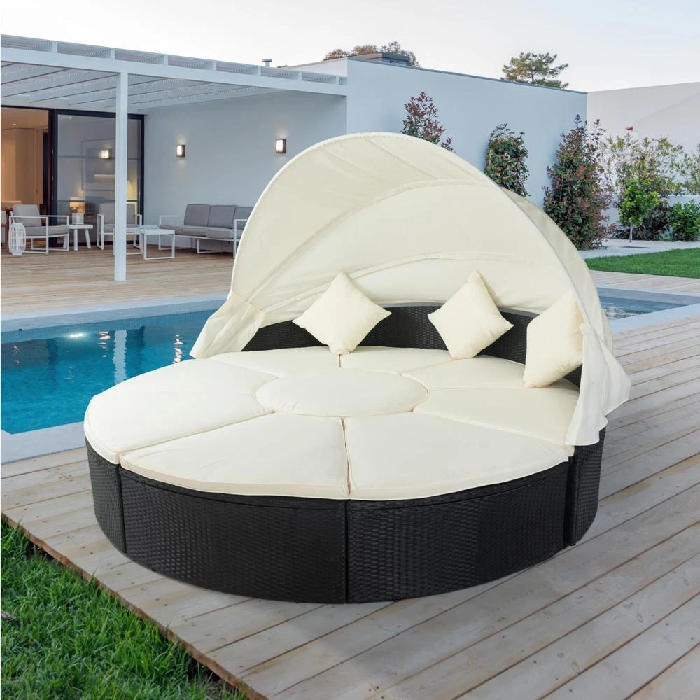 Round outdoor daybed clearance with canopy