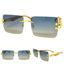 Men CLASSY Elegant Modern Retro Hip Hop Style SUN GLASSES Gold  Faux Wood Frame