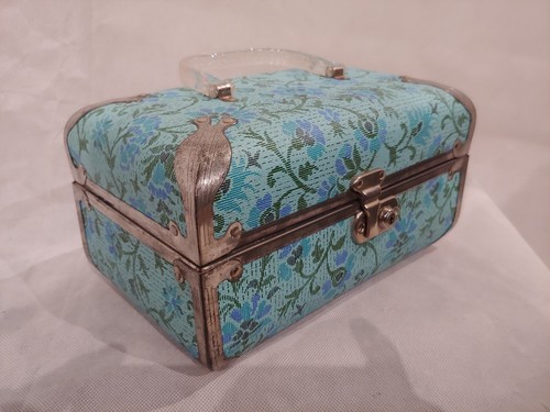 Mini Traincase / Pocket Book Handbag Aqua Blue Floral Vintage 1960s