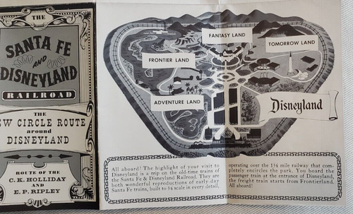 Seltene 1955 Santa Fe an Disneyland Eisenbahn Park Karte Broschüre ERSTE DISNEYLAND KARTE
