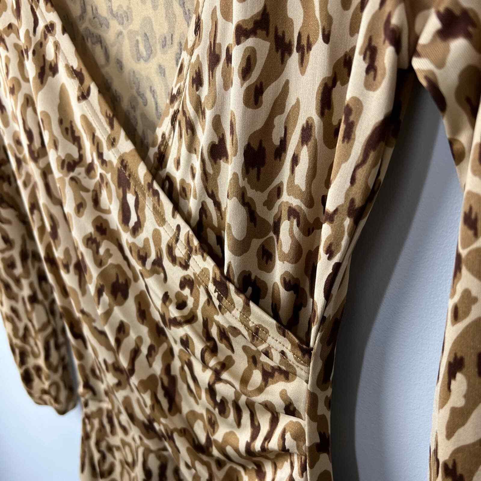 Cache Leopard Animal Print 100% Silk Wrap Blouse S - image 5