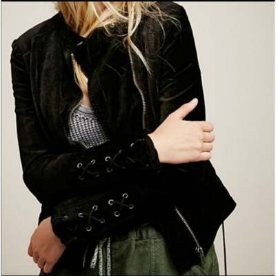 Veste Moto Free People En Velours Noir - Taille M - Occasion En Parfait état