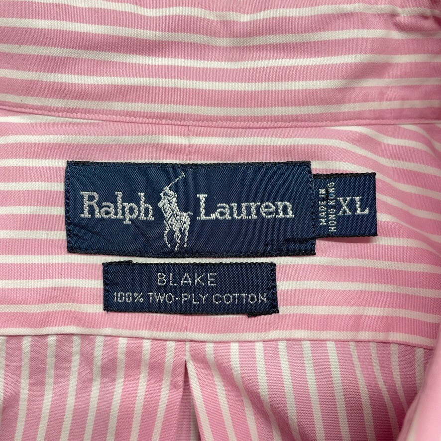 希少◎ ralph lauren blake pink linen! XXL RALPH LAUREN BLAKE Shirt Men XL Pink Striped Cotton Button