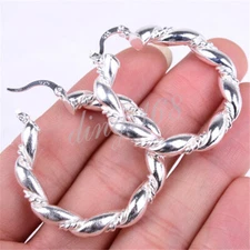 925 Sterling Silver Tarnish-Free 36mm/1.5" 5mm Thick Twisted Rope Hoop Earrings