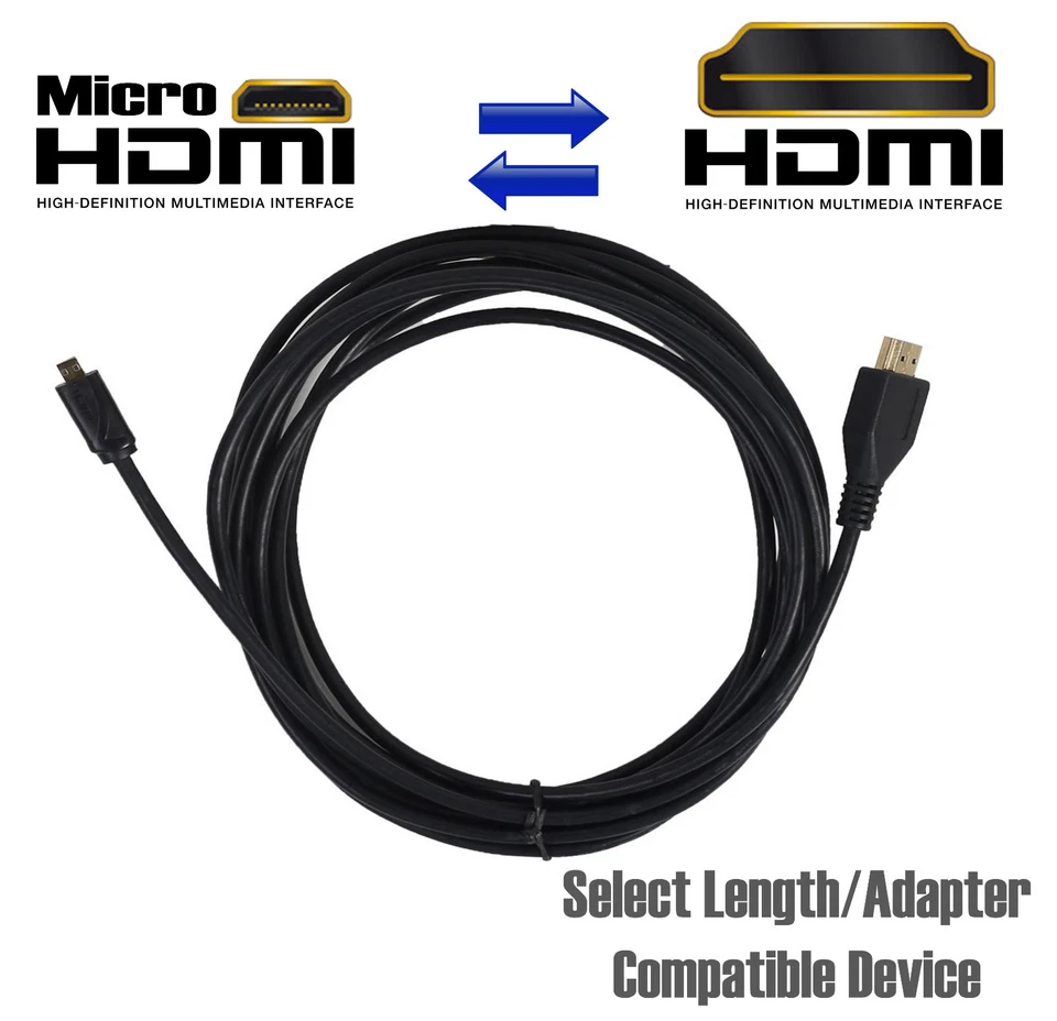Gold Plated Micro HDMI to HDMI Cable for Laptop Notebook Tablet to HD UHD 4K TV - Image 2 of 4