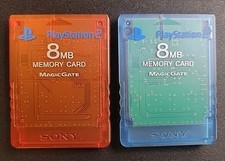 2X Sony PlayStation 2 PS2 Memory Card 8MB Clear Red  Blue Official SCPH-10020