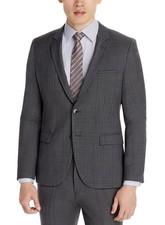 Hugo Boss Mens Arti Extra Slim Fit Windowpane Wool Suit Jacket 38 Regular Grey