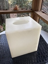 VTG Genuine Alabaster Tissue Box Cover Natural Stone Cream 5 X 5 Made In Italy