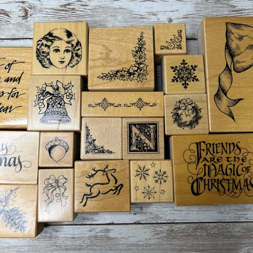 Lote de 20 sellos de goma montados en madera vintage de diseño PSX (1980-1999) de Navidad Foto 3 de 4