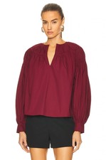 Ulla Johnson Blouse 0 $250.00 NWOT Ora Poplin Burgundy Split Neck Bishop Sleeve