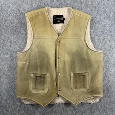 Vintage Sears Leather Shop Vest Mens Large Brown Suede Sherpa Lined Western