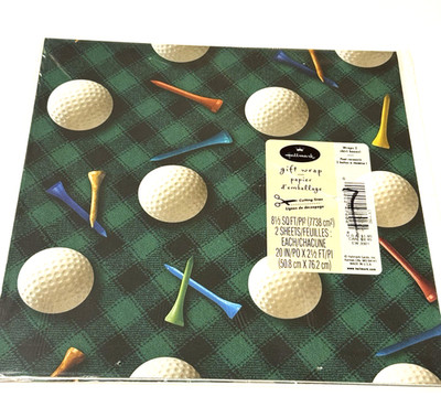 VTG Hallmark Flat Gift Wrap Golf Ball Tee Golfing Father's Day Birthday NOS READ