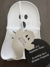 GOBLIN & GHOUL Set Of 6 Melamine White Ghost Appetizer Plates Holding Drinks NWT