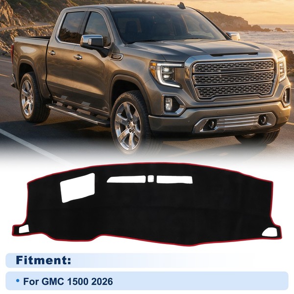 Dash Cover FüR GMC 1500 2026 HUD Anti-Rutsch/Staub Schwarz Rot Rand Poly-image