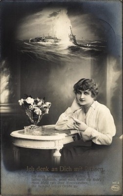 Postcard I Think of You with Tendons, Sinking Warship, Woman... - 3544998
